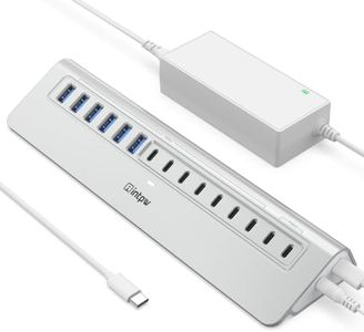Powered USB Hub 10Gbps, intpw YH15 15-Port USB 3.2/USB C Hub (7 x USB-C 3.2 + 6 x USB-A 3.2 10Gbps +2 x PD 45W Fast Charging Port), 3.3Ft Cable, Aluminum USB Hub for PC/Laptop/iPhone 17/16/MacBook Neo