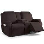 TAOCOCO Loveseat Recliner Cover with Middle Console, 4 Piece Polyester Softness Fabric Stretch Loveseat Reclining Sofa Slipcovers(Coffee, 2 Seat Recliner Cover with Console)