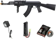 Lancer Tactical 400 FPS Airsoft Gen 2 AK47 RIS AEG Airsoft Metal Rifle with Fixed Rifle Stock, Battery and Charged Included- Color Black(IU-AK47M-G2)