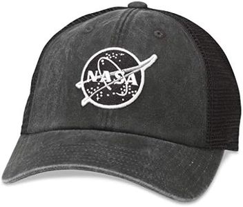 AMERICAN NEEDLE NASA Officially Licensed Raglan Bones Baseball Hat Adjustable Buckle Strap Dad Cap, Black (SMU277A-NASA)