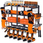 ATSKIM 4 Layers Large Power Tool Organizer Wall Mount, Weight Capacity 180+LBS Cordless Tool Organizer with 6 Drill Holder, Heavy Duty Metal Power Tool Storage Rack for Garage (BLACK)