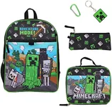 Minecraft 5-Piece Set: 16 Backpack, Lunchbox, Utility Case, Rubber Keychain, and Carabiner