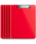 Plastic Clipboards (Set of 6) Multi Pack Clipboard (Red) Strong 12.5 x 9 Inch | Holds 100 Sheets! Acrylic Clipboards with Low Profile Clip | Cute Clip Boards Board Clips