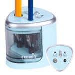 tenwin Electric Pencil Sharpener, Double Hole Battery Operated Sharpener for 6-12mm No.2/ Colored Pencils, Durable Blade to Fast Sharpen, Suitable for School/Classroom/Office/Home, Blue