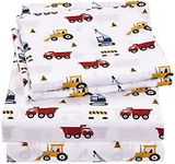 Viviland Kids Twin Sheet Set - Twin Size Printed Boys Bed Sheets - Kids Boys Toddlers Breathable Fitted Bed Sheet Twin - Excavator Toys Theme