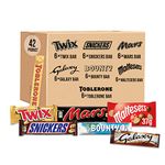 Toblerone, Mars, Bounty, Snickers, Twix, Maltesers, Galaxy – Mixed Chocolate Bars Variety Bulk Box, Chocolate Hamper Gift, 42 Bars.