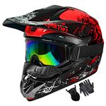 Youth Dirt Bike Helmet Motocross Helmet DOT Off-Road Mountain Bike Motorcycle Helmet Fashion Men Women 4Pcs Set (Red, Medium)