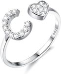 Diamday S925 Sterling Silver Initial Heart Ring for Women Teen Girls Stackable Letter Ring for Daughter Son Granddaughter Adjustable Alphabet Ring Gift for Sister Boyfriend Young Girl C
