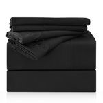 LONAVA King Size Sheet Set - 6 Piece Hotel Luxury Wrinkle-Free Microfiber Sheet, Oeko-TEX Certified, Breathable & Elastic, 16" Deep Pockets, Very Black