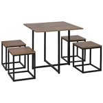 HOMCOM 5 Piece Dining Table and Chairs Set 4, Industrial Space Saving Table and Chairs with Metal Frame, Square Kitchen Table and Stools for Dining Room, Brown