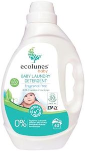 Ecolunes detergente para ropa bebé hipoalergénico, sin perfume, 98,50% ingredientes de origen natural, seguro para el medio ambiente y para la salud de tu hijo, dermatológicamente probado, 2L