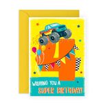 Central 23 4 Year Old Boy Birthday Card - 4 Monster Truck Birthday - Happy Birthday Card Kids - Age Four - Animals Forth Bday - Gifts Son Nephew Grandson - From Mum Dad - Comes With Fun Stickers