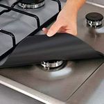 4/6 / 8 PCS Stove Burner Covers, 0.3 MM Double Thickness Gas Stove Protectors, Reusable Non-Stick Gas Stove Burner Liners for Kitchen Cooking, Easy to Clean Heat Resistant, 27 x 27cms, Black (4)