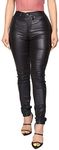 WAYRUNZ Womens High Waisted Stretch Faux Leather Pants PU Coated Legging Juniors (13) Black