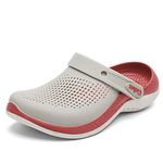 Clogs Women Garden Shoes Mens Arch Support Clogs Lightweight Mules Breathable Classic Clogs Beach Pool Shower Shoes Sandals Slippers for Unisex Adult Grey/Red 38