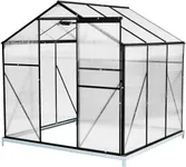 6x6 FT Polycarbonate Greenhouses with Sliding Door and Adjustable Vent Window, Portable Outdoor Aluminum Walk-in Green House for Outdoor Garden Backyard, Greenhouses for Outdoors