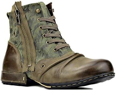 osstone Bottes de Cow-boy Moto pour hommes Mode Zipper-up Bottes Chukka en cuir Chaussures décontractées OS-5008-8-Green-10.5