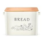 Herogo Bread Bin, Metal Bread Box with Wooden Lid for Cutting Bread Board, Extra Large Bread Holder Holds Large Loaf, Space Saving Bread Storage for Kitchen Countertop, 33x18x24.5cm