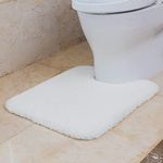 VANZAVANZU Toilet Contour Rug 20"x24" U-Shaped, Ultra Soft & Non Slip Absorbent Fluffy Thick Microfiber Machine Washable, Component of The Bathroom Floor Mats Set with Waterproof Backing (White)