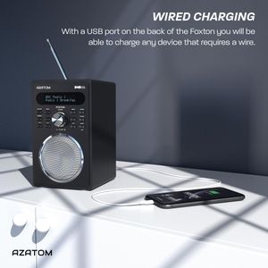 AZATOM Foxton FX2 DAB/DAB+ FM Digital Radio – Bluetooth, Dual Alarms, USB Charging, Black