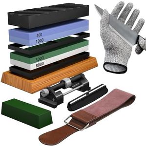 Whetstone Knife Sharpening Stone Set, Double-Sided Grit 400/1000 3000/8000