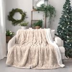 DaDa Bedding Champagne Ivory Faux Fur Throw Blanket - Dreamy Gold Geometric Embossed Sherpa Backside - Super Soft Warm Cozy Plush Fluffy - 63" x 90"