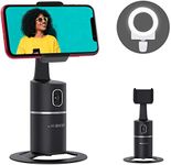 Auto Face Tracking Tripod, 360° Rotation Phone Camera Mount with Selfie Ring Light, No App, Battery Operated Smart Shooting Holder for Live Vlog (Black)