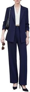 Women's 2-Piece Pants Suits, Wrinkle-Free Oversized Blazer with Wide Leg Trousers Set Business Casual Outfits Work Office Navy Blue
