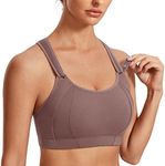 SYROKAN Women's Front Adjustable Sports Bra Lightly Padded High Impact Racerback Wireless Gym Running Bra Umber 34H