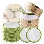 Greenzla Reusable Makeup Remover Pads (20 Pack) With Washable Laundry Bag And Round Box for Storage | Natural Bamboo and Organic Cotton Pads For All Skin Types