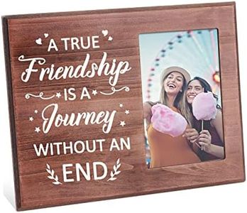 FINGERINSPIRE Cornice portafoto in legno con scritta "A True Friendship is a Journey Without an End, Best Friend", 10 x 15 cm, regalo di compleanno, laurea, regalo per andare via, decorazione per la