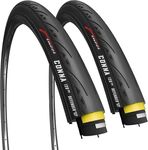 Fincci Slick 700 x 25c Road Tyres - Pair Foldable with Kevlar Bead 700c Tyres 25-622 with 1mm Nylon Puncture Proof 120 TPI - 28 inch Bike Tyres for Carrera, Racing, Gravel bikes