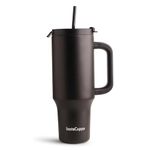 InstaCuppa 1200 mL Stainless Steel Insulated Tumbler with Lid, Handle & Plastic Straw, Keeps Beverages Hot & Cold, Fits Cup Holders, Ideal for Water, Coffee, Tea, Coffee Mug for Home, Office (Black)