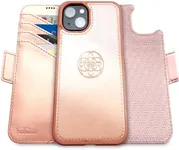 Dreem Fibonacci Compatible with iPhone 15 Wallet case / 2-in-1 Shockproof case and Detachable Vegan Leather Folio, MagSafe Compatible, RFID Protection [Rose]