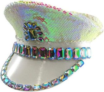 Nicky Bigs Novelties Adult Sequin Captain Rhinestone Hat - Police Festival Hats - Burning Disco Halloween Costume Accessory, White, One Size