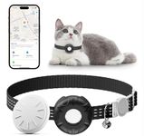 GPS Cat Tracker, Pet Tracker for Cats with Breakaway Cat Collar, Compatible with Find My App(iOS Only), No Monthly Fee (Black)