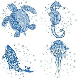 GORGECRAFT 4PCS Sea Animal Window Decals Static Sea Turtles Glass Sliding Door Sticker Clings Waterproof Vinyl Film Ocean Bedroom Bathroom Decals for Prevent Stop Birds Dogs Pets Strikes