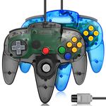 2 Pack N64 Controller, FISUPER Wired Classic Game Controller Gamepad Joystick for N64 Console(Clear Blue+Clear Black)