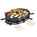 Cooks Professional Electric Raclette Grill with Traditional Hotplate – 8 Cheese Fondue Pans, Wooden Spatulas, 1200W, Thermostat Control – Perfect for Parties & Even Cooking