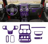 Voodonala for Jeep Wrangler JK JKU Center Console Dash Panel Cover 10PCS Full Set Interior Decoration Trim Kit for Jeep Wrangler JK JKU 2011-2017 4 Door (Purple)