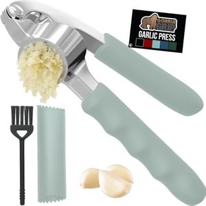 GORILLA GRIP Garlic Press and Peel Set, Heavy Duty Mincer Tool, Large Ergonomic Handle, Easily Mince and Crush Garlics, Ginger, Nuts, Seeds, Peeler Included, Peeling Cloves, Kitchen Gadgets, Mint