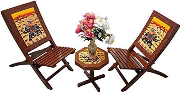 SAARTHI Rajasthani Dhola Maru Handmade Wooden Ethinic Antique Designer Folding Chairs and Table Set for Home| Decor| Office| Garden| Outdoor| Indoor| Balcony| Launge| Lawn| Cafe| Bar| Living Room|