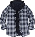 Men's Warm Hooded Flannel Shirt Snap Down Sherpa Lined Plaid Thick Insulated Shacket Jackets Navy White L