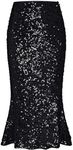 Sequin Skirt for Women Elastic High Waist Ruffled Hem Night Out Party Bodycon Sparkly Glitter Midi Skirt Black Medium