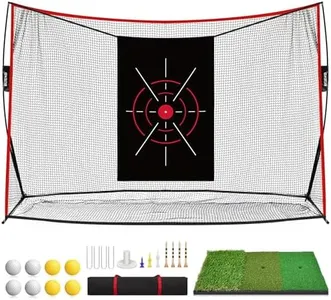 Golf Net, 10x7ft Heavy Duty Practice Nets with Tri-Turf Mat, All-in-1 Golf Hitting Aid for Backyard Driving Chipping Swing Indoor Outdoor Training. Gifts for Men Dad and Golfer