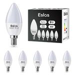 Eslas 6W E14 LED Candle Light Bulb, Cool White 6000K, C37 600lm, SES Small Edison Screw Candle Light Bulbs, 60 Watt Equivalent, Non-Dimmable, Pack of 6