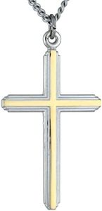 Two Tone Cross Necklace With Sterling Silver and Gold Plated Center, Religious Jewelry Accessory, Gift Box Included, 1.5 Inch Pendant, Sterling Silver, No Gemstone