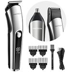 PRITECH Hair Clippers for Men, Nose Trimmer, Micro Shavers 3 in 1 Men's Care Kit Wireless Rechargeable Electric Hair Trimmer with LED Display and T Cutting Head, IPX6