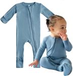 DREAMLAND BABY Bamboo Viscose Baby Pajamas (0-24 months). Ultra Soft Viscose Sleepers with 2-Way Zipper, Mitten & Foot Cuffs Ocean Blue