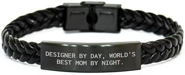 CUCOLUS Designer By Day, World's Best Mom By Night Braided Leather Valentine's Day Unique Gifts for Mom from Friends - Funny Quote Leather Wrap